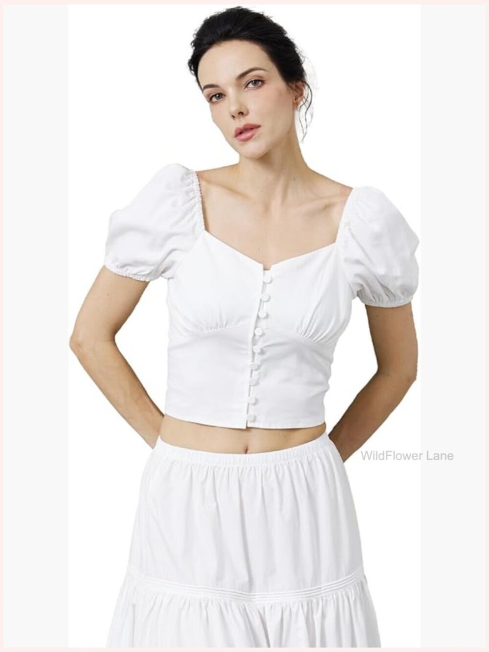 Crop Top with Puff Sleeves Button Down Blouse for Women Going Out Shirt
